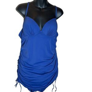 Spanx love your assets Navy push up swim dress scrunch sides xl